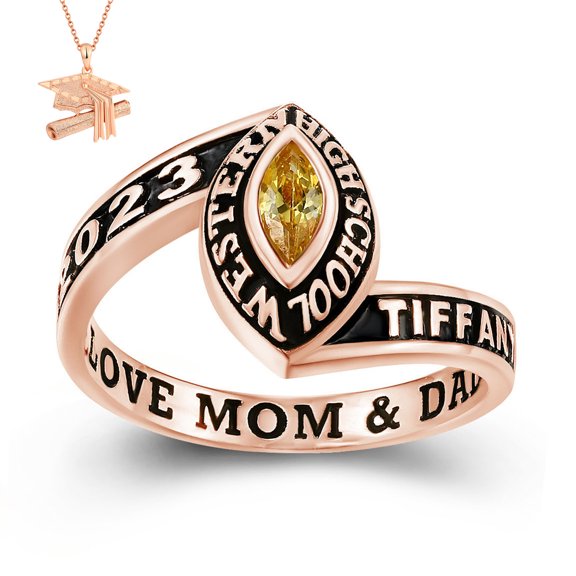 USA Mementos Customized Women's Class Ring Sterling Silver for High School and College Graduation