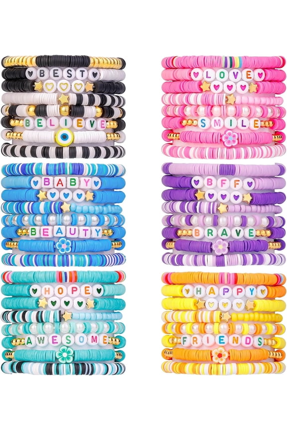 32 Pcs Preppy Jewelry Bracelets for Women Clay Bead Colorful Surfer Heishi Bracelet Set Stackable Beaded Friendship Stretch Bracelets Boho Y2K Summer Beach Elastic Layering Bracelets