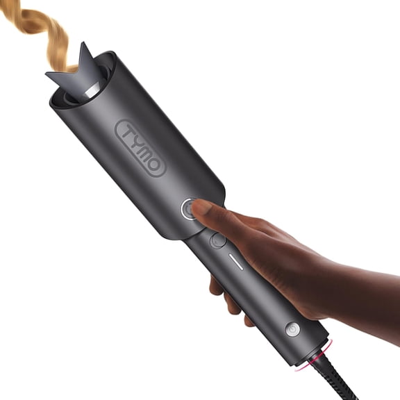 PJRYC Automatic Rotating Curling Iron - PJRYC CURLPRO Beach Waves Curling Wand, Portable Hair Curler, 500 Million Ionic, Dual Voltage & Lightweight for Travel, Ceramic Coating, 1 Inch, Metallic Gray
