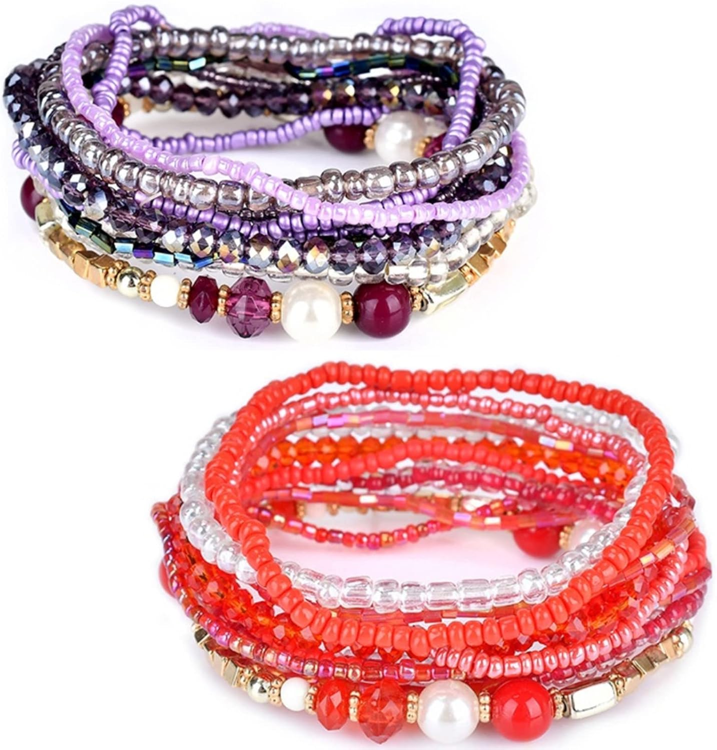 PJRYC Bohemian Crystal Beaded Stackable Bracelets Handmade Colorful ...
