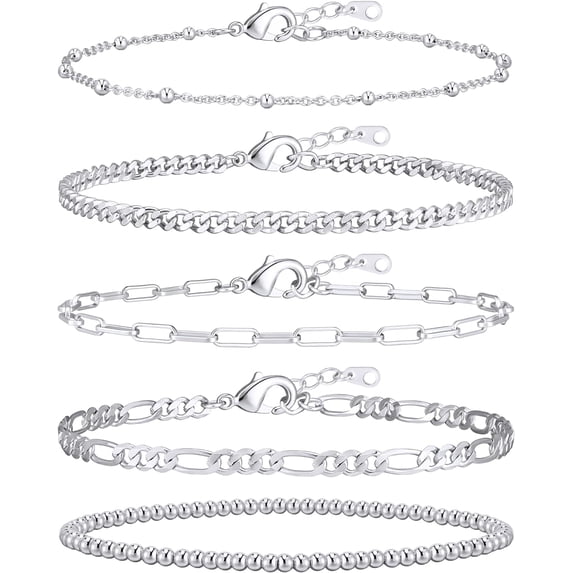 PJRYC Gold Bracelets for Women, 14K Gold Plated Stackable Bracelet Stack Set Adjustable Charm Paperclip Chain Cuban Link Layered Waterproof Jewelry Sets Gifts for Womens