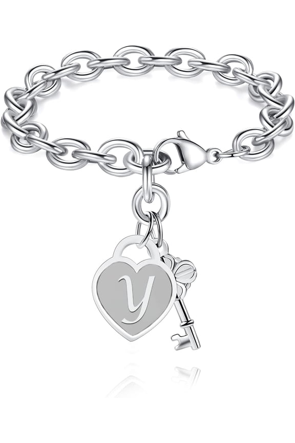 Initial Charm Bracelets for Girls Women Stainless Steel A-Z Bracelet Personalized Gifts Birthday Graduation Easter Basket Stocking Stuffers for Teens Girls Women Jewelry