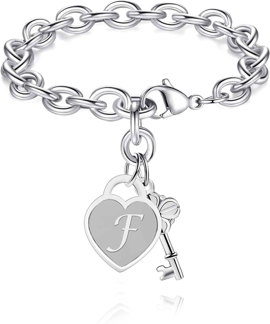 PJRYC Initial Charm Bracelets for Girls Women Stainless Steel A-Z Bracelet Personalized Gifts Birthday Graduation Easter Basket Stocking Stuffers for Teens Girls Women Jewelry