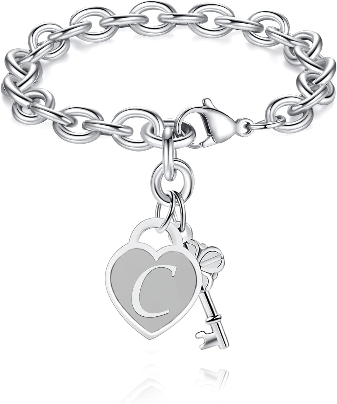 PJRYC Initial Charm Bracelets for Girls Women Stainless Steel A-Z Bracelet Personalized Gifts Birthday Graduation Easter Basket Stocking Stuffers for Teens Girls Women Jewelry