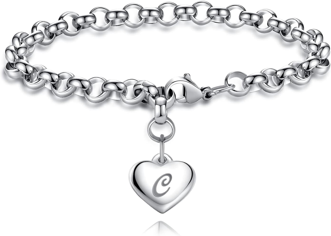 PJRYC Initial Charm Bracelets for Girls Women Stainless Steel A-Z Bracelet Personalized Gifts Birthday Graduation Easter Basket Stocking Stuffers for Teens Girls Women Jewelry