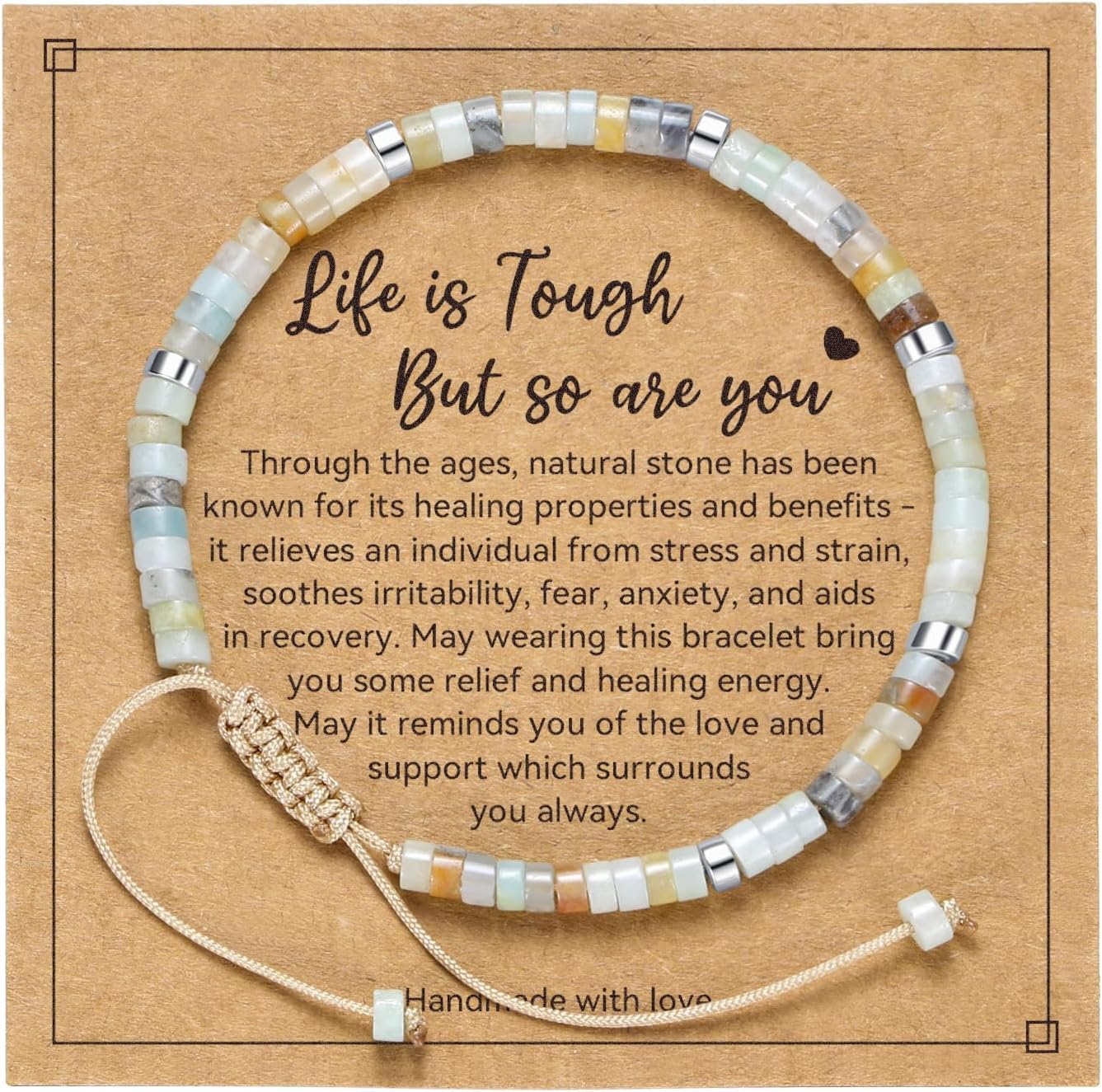 PJRYC Inspirational Gifts Healing Natural Stone Bracelets-Thinking of You,Get Well Soon Encouragement Gifts Strength Bracelets for Women Friends Sister,Christmas Stocking Stuffers Thanksgiving Basket