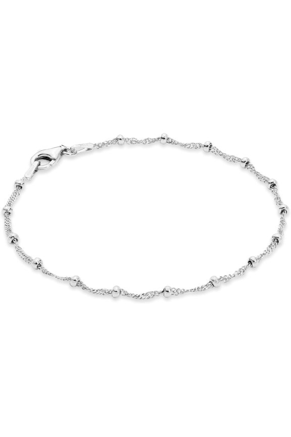 Italian Solid 925 Sterling Silver, 18Kt Gold Plated Singapore Bead Chain Station Bracelet for Women, Made in Italy
