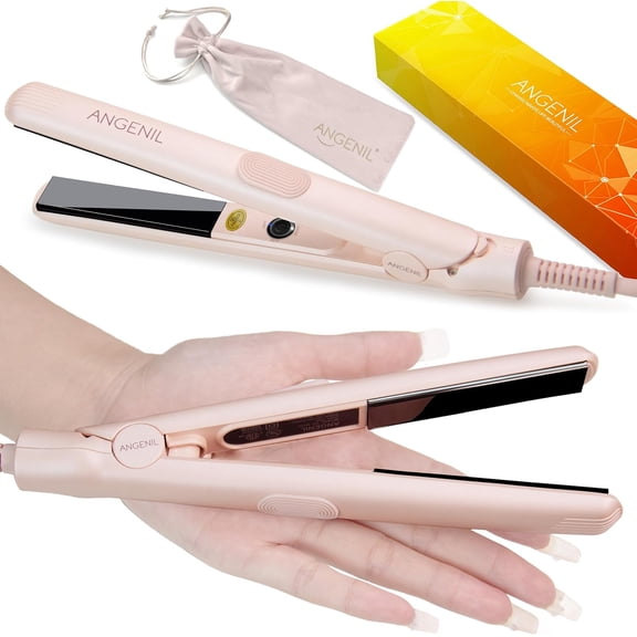 PJRYC Ultra Mini Hair Straightener Flat Iron for Short Hair, 0.7 Inch Ceramic Dual Voltage Hair Straightener, Small Flat Iron Edges with Silicone Heat Resistant, Fast Heating (280℉- 320℉ -380℉)