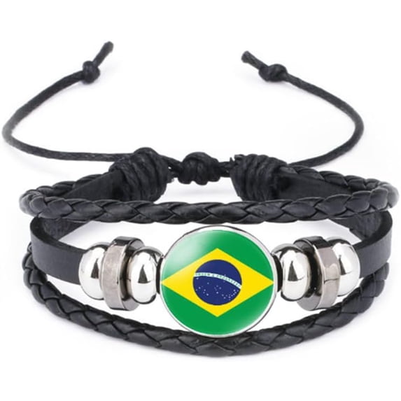 PJRYC World Many National Flags Bangle Retro Alloy Leather Bracelet for ...