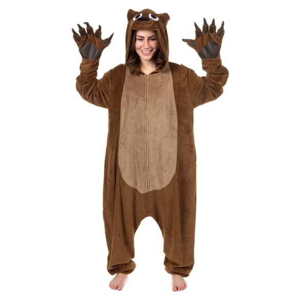 PJammy Brown Bear Union Suit Adult Kigurumi Hooded Costume Pajamas for Men and Women