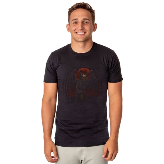 PJammy Halloween T-Shirt Gothic Skeleton Bat and Red Moon Men's Short-Sleeve Tee