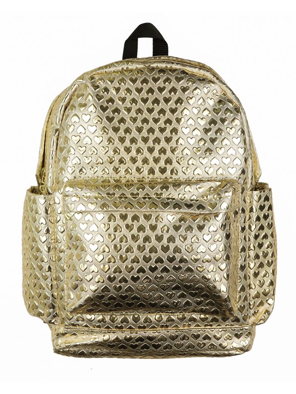 Iridescent Gold Hearts Backpack All-Over Design 16" Book Bag School Tech Sleeve