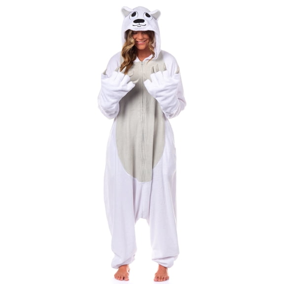 PJammy Polar Bear Union Suit Adult Kigurumi Hooded Costume Pajamas for Men and Women