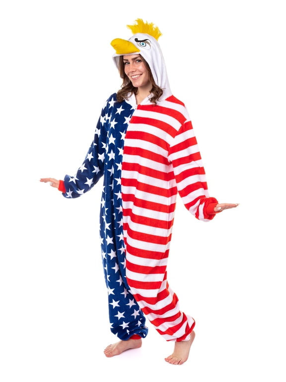 USA Eagle Union Suit Adult Kigurumi Hooded Costume Pajamas for Men and Women