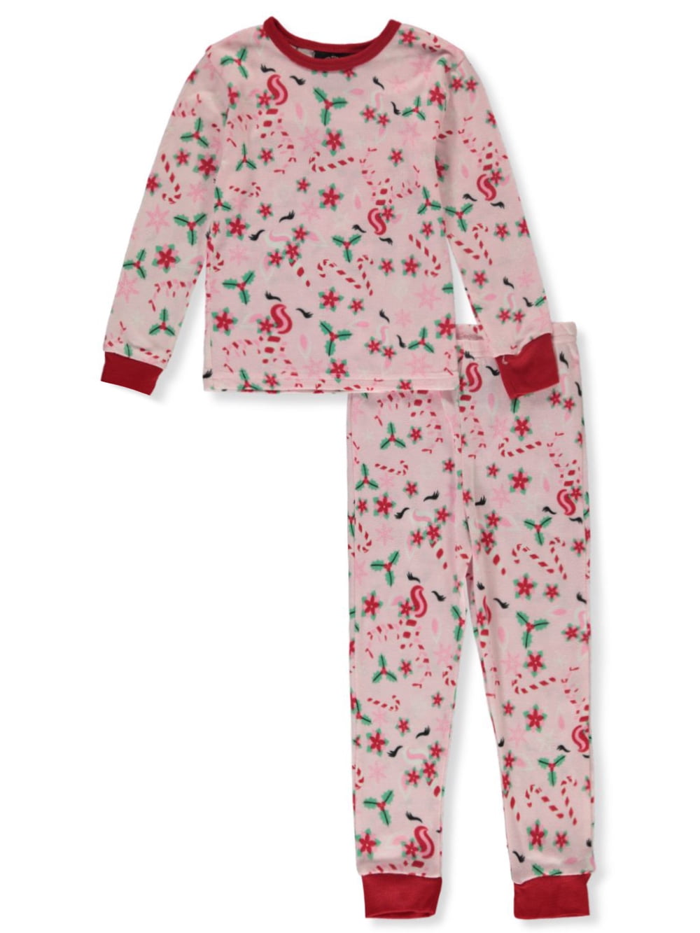 PJs & Presents Girls' 2Piece Candy Cane Christmas Pajamas pink/red