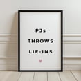 thumbnail image 1 of PJs Throws Lie Ins Wall Art Print, Unframed Paper Poster 16x20in, 1 of 4