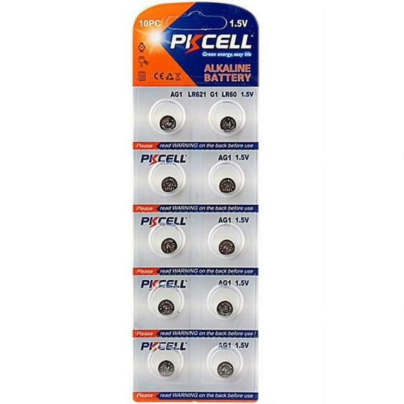 PK Cell AG1-10B 1.5V 1 lbs Alkaline Button Cell Battery, Pack of 10
