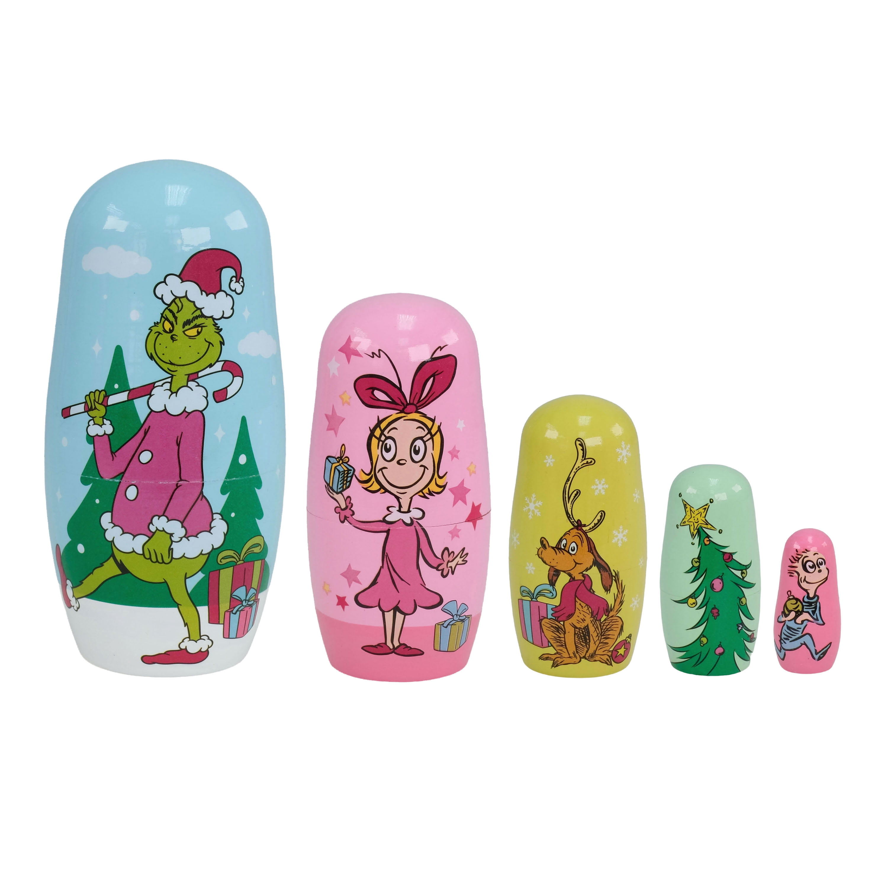 Dr. Seuss The Grinch 5‑Piece Nesting Table Top Set – Christmas Collectible Characters