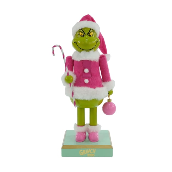 Dr. Seuss The Grinch 11-Inch Nutcracker in Pink Santa Outfit with Candy Cane