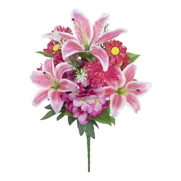 19-inch Artificial Silk Pink Lily Mixed Summer Bouquet, for Indoor Use, by Mainstays