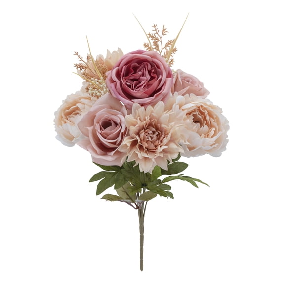Mainstays 18 in Artificial Rose & Peony Fall Bouquet, Pink & Cream, Indoor Use
