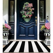 PK.ZTopia Black and White Striped Rug 27.5x43 Inches Indoor Outdoor Rugs Hand Woven Cotton Washable Striped Layered Doormats for Front Door/Kitchen/Farmhouse/Entryway/Patio