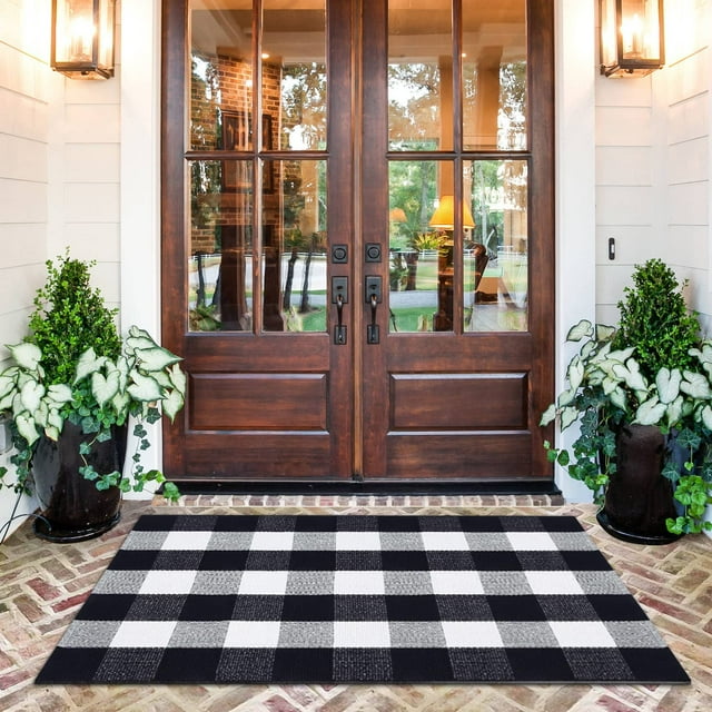 PK.ZTopia Buffalo Plaid Rug 28"x 44" ,Buffalo Check Rug, Black White