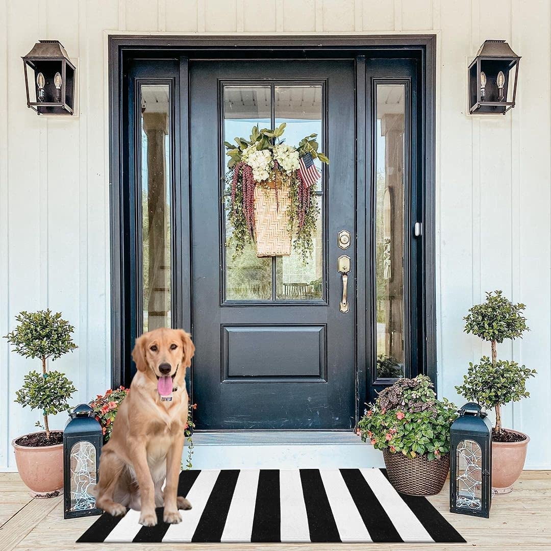 購*者様 ２０枚　ゴムフロアマット　50x50x2cm カラー：ホワイトチップ PK.ZTopia Cotton Farmhouse Door Rug, Black/White, 23.6x51.2in