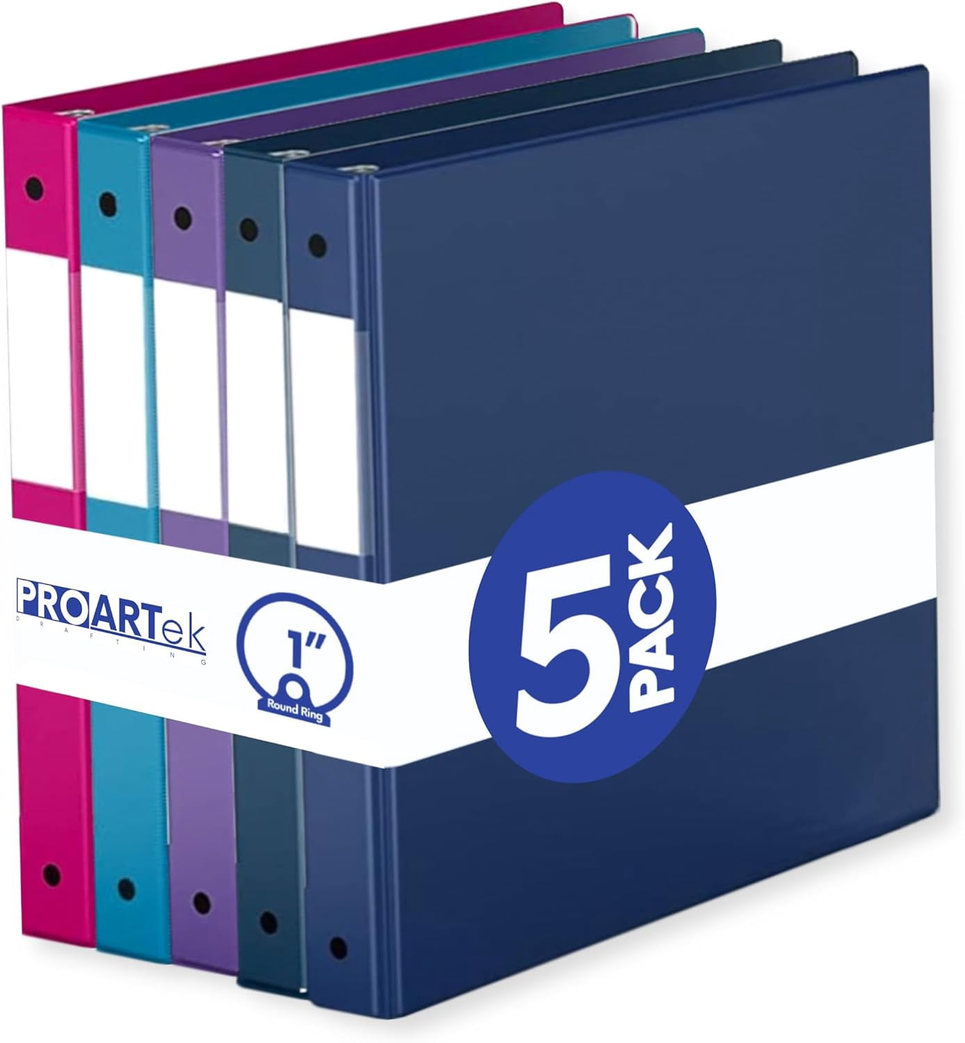 PK00059 Model 231151 Pack of 5 Binders, Assorted Colors; 1-inch Round Ring, Office Binder, Durable Construction, Ergonomic Design, Multiple Colors Available