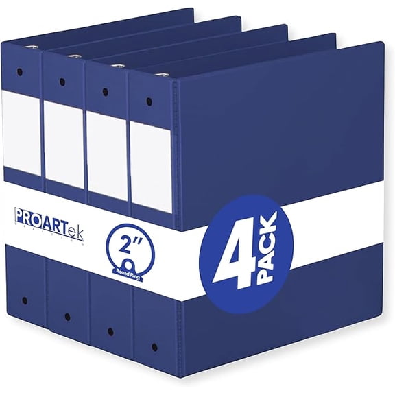 PK00069 Model 231341 Pack of 4 Binders, Royal Blue Color; 2-inch Round Ring, Office Binder, Durable Construction, Ergonomic Design, Multiple Colors Available