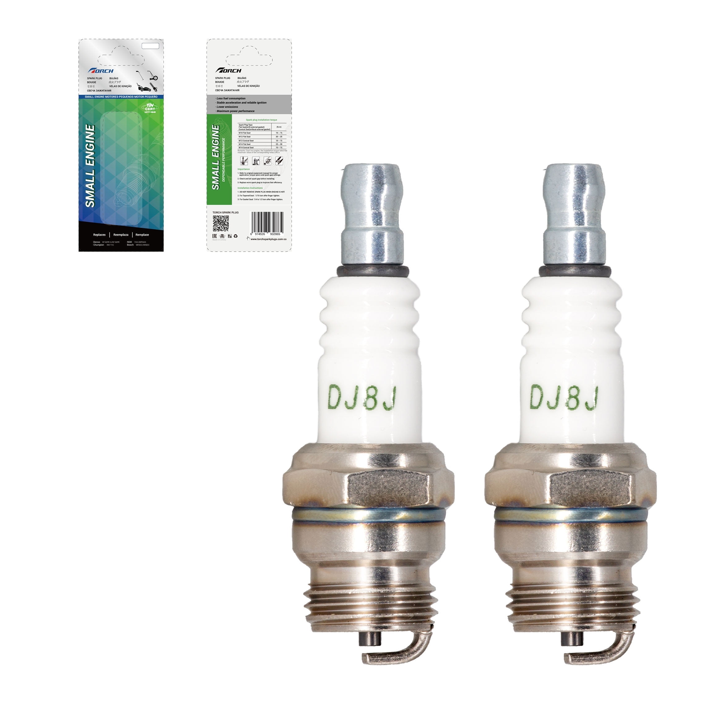 PK2 TORCH DJ8J Spark Plug Replace for CHAMPION DJ8J DJ7J 847 850, NGK BM6F, 794-00050, 794-00055A, Bosch HS8E, WAK145T3, DENSO T20M-U, OEM