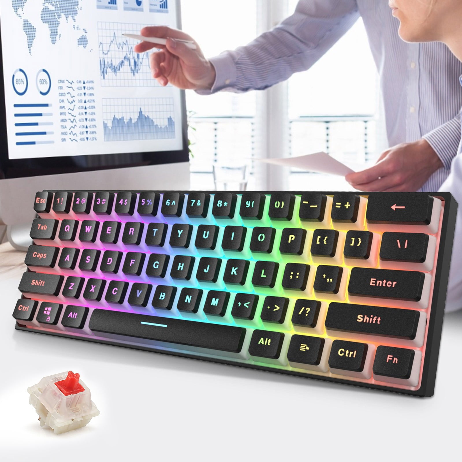 PK61 61 Key yellow Switchs USB Wired Backlit Game Mechanical Keyboard, Keyboard