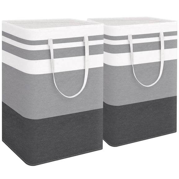 PKALQ 2 Pack Laundry Baskets, Collapsible Clothes Hamper, Freestanding Waterproof Dirty Clothes Hamper with Easy Carry Handles  in Laundry Room, College Dorm, Bathroom, Bedroom 75L Gray