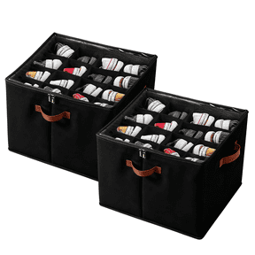 PKALQ 2 Pack Shoe Organizer for Closet, Foldable Shoe Storage Bins with Clear Cover, Space Saving Shoes Holder with 3 Handles, Shoe Box Storage Containers, Fits up to 32 Pairs, Black