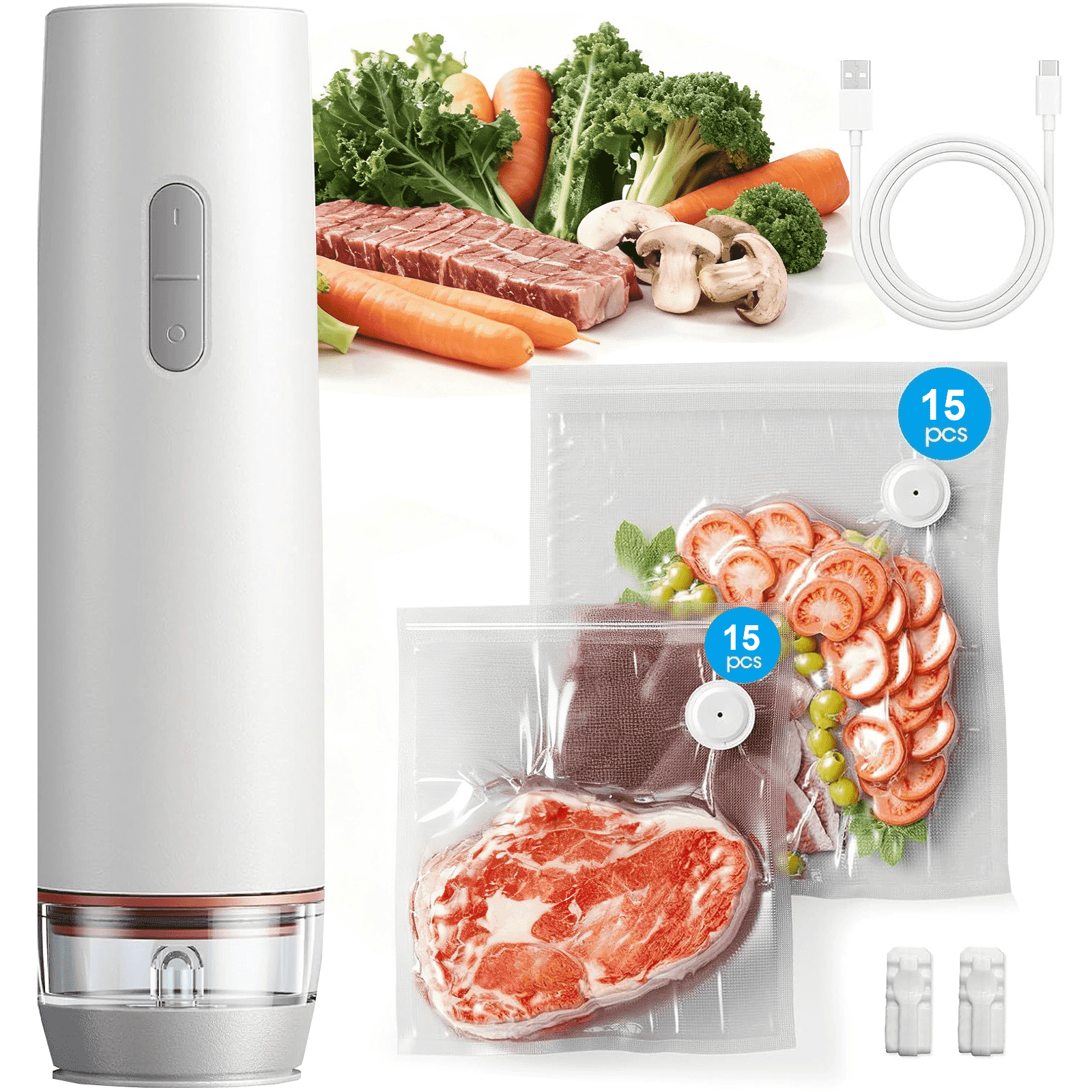 PKALQ   Food Vacuum Sealer Machine , with 30 Reusable Bags, Eco Friendly Design, One-Touch Operation, for Home Kitchen/Camping, Ideal for Eco-Conscious Families & Meal Preppers