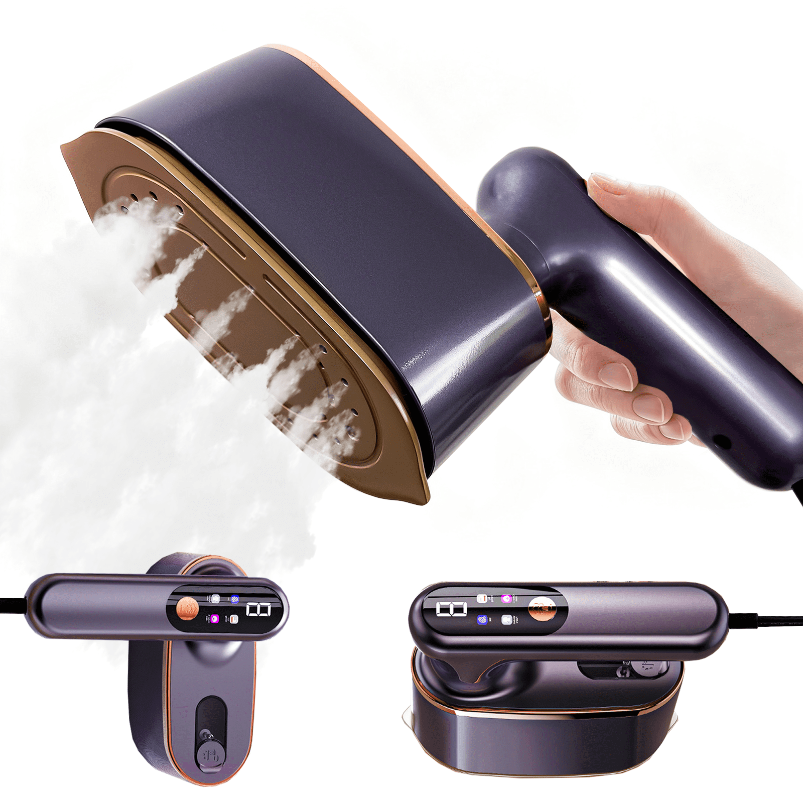 PKALQ Travel Steamer for Clothes, 1200W Portable Steamer with LCD Display 180° Swivel Handle Powerful Wrinkle Remover, Clothing Steamer