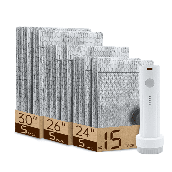 PKALQ Vacuum Bags for Travel with Rechargeable air Pump, 15 Pack Carry-on Size Compression Packing Bags for Luggage and Suitcase, Space Saver for Clothes and Clothing Travel