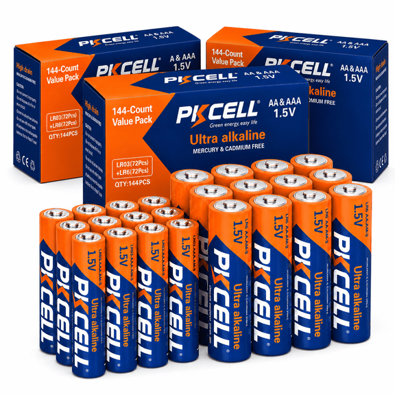 PKCELL 1.5V Alkaline AA & AAA Batteries (36 Double A + 36 Triple A), 72-Count Value Pack for Household Devices