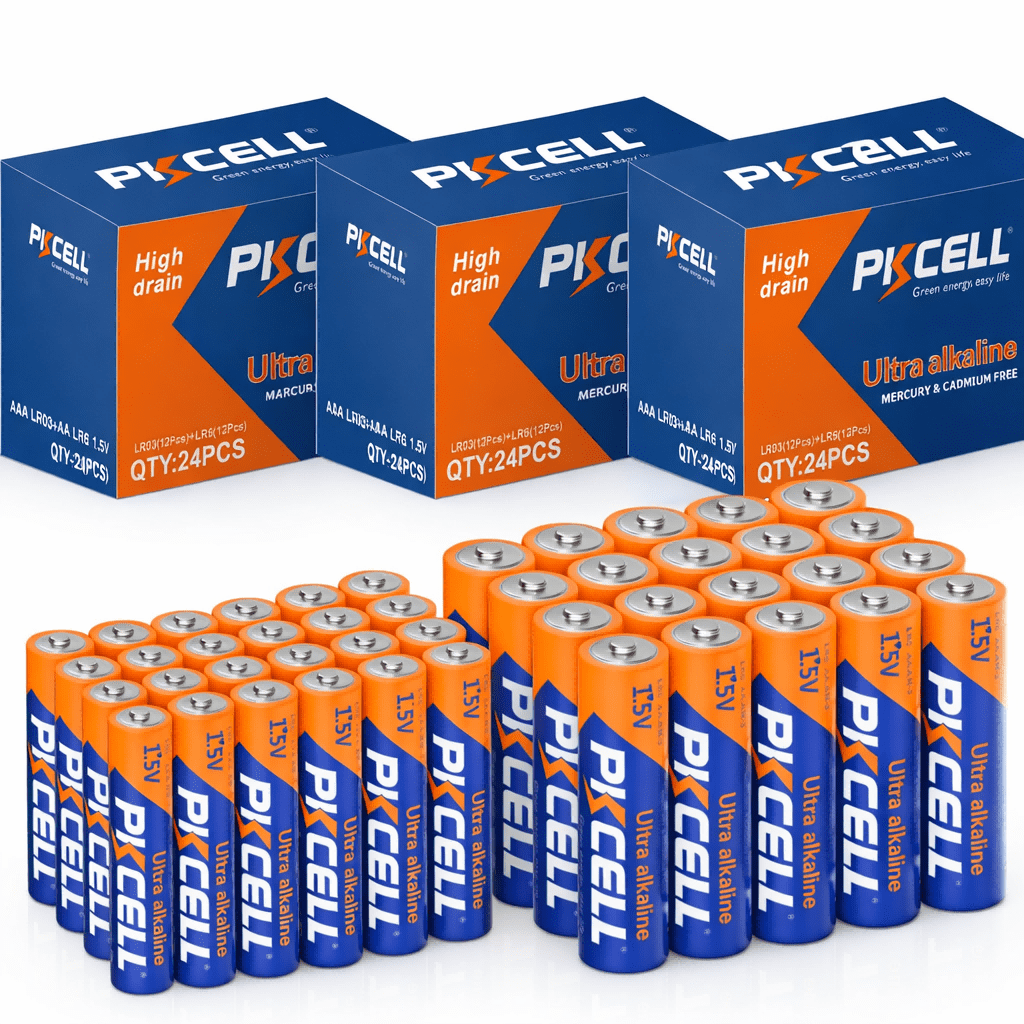 PKCELL 1.5V Alkaline AA & AAA Batteries (36 Double A + 36 Triple A), 72-Count Value Pack for Household Devices