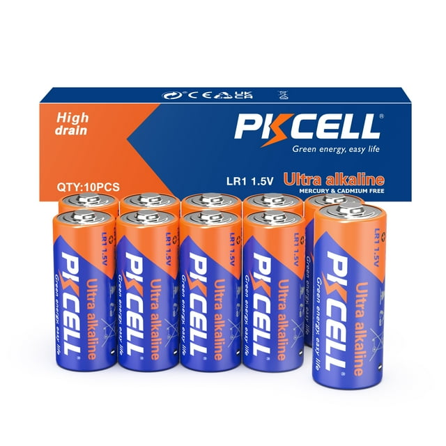 PKCELL 10 Counts 1.5V LR1/MN9100/E90/N Size Alkaline Batteries, Leak