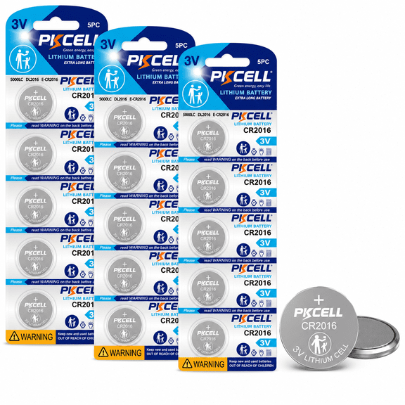 PKCELL 15 Pack CR2016 DL2016 ECR2016 BR2016 Battery 3V Lithium Coin Cell Batteries