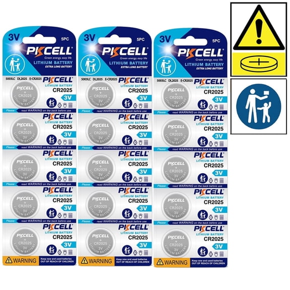 PKCELL 2025 Batteries (15 Pack), 3V Lithium Coin Batteries