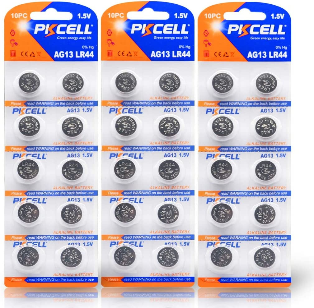 PKCELL 30 Pack LR44 AG13 Battery 1.5V Button Coin Cell Batteries for