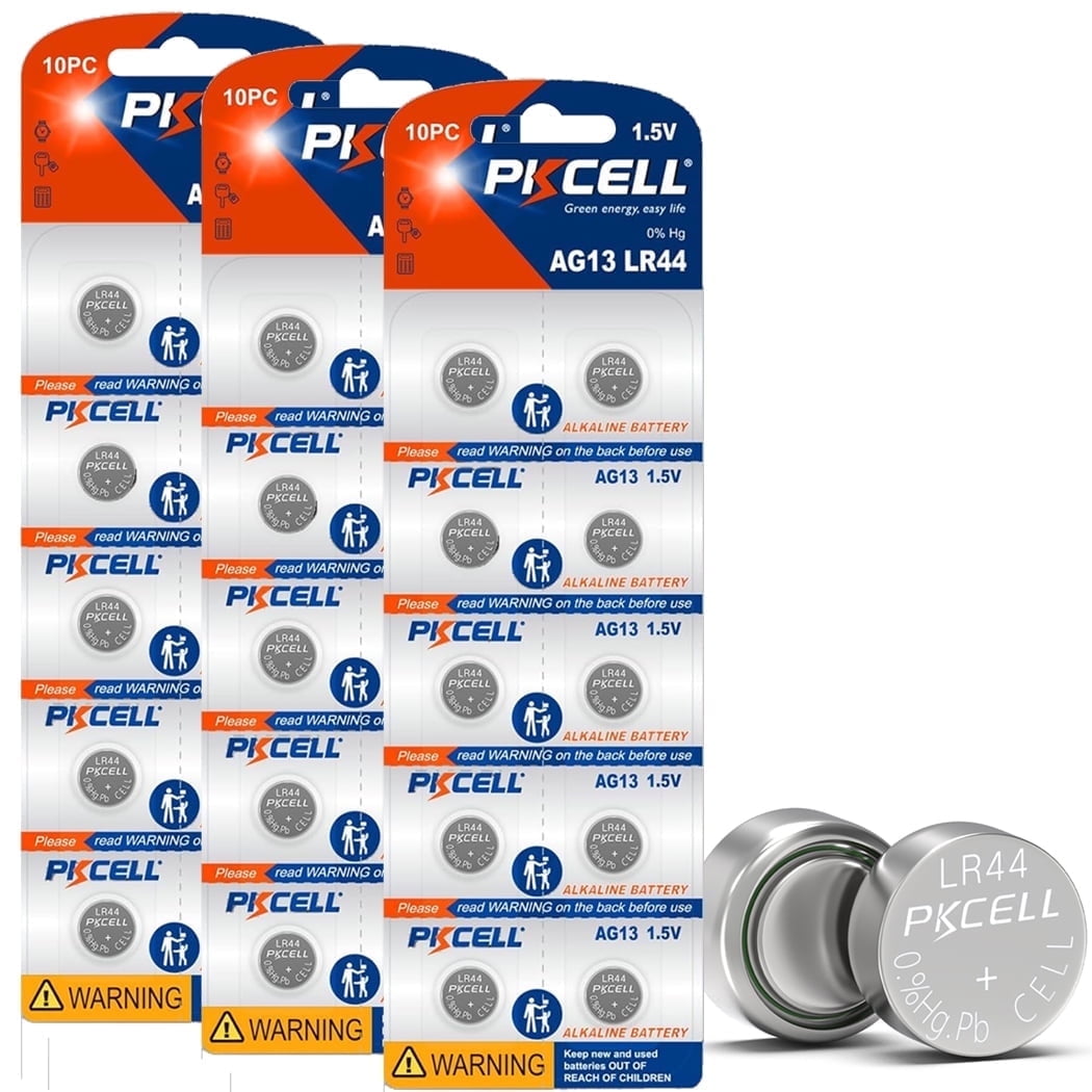PKCELL 30 Pack LR44 Battery, AG13 1.5V Button Coin Cell Batteries for Watches Clocks
