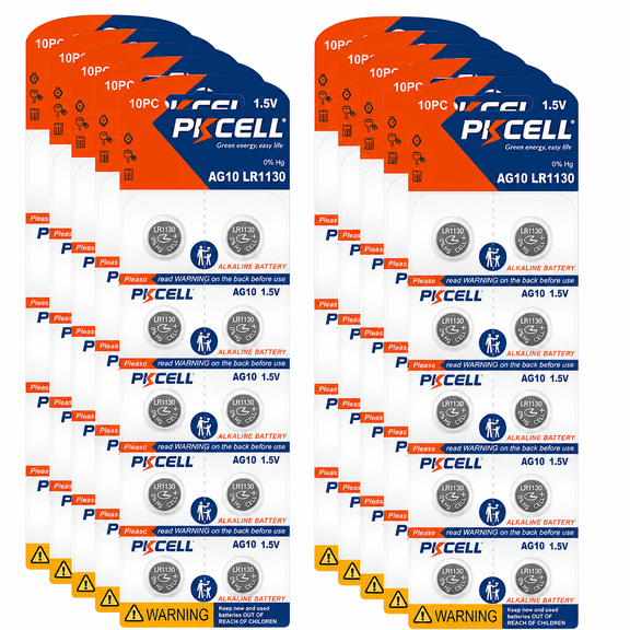 PKCELL 100 Pcs LR1130 AG10 LR54 Battery 1.5V Alkaline Button Cell Batteries for Watch