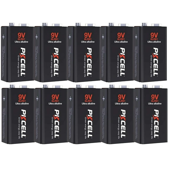 PKCELL 9V Alkaline Batteries (10 Pack), Long Lasting and Leak Proof 6LR61 9 Volt Batteries