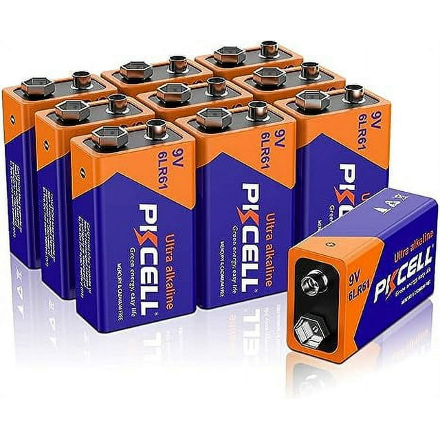 PKCELL 9V Alkaline Batteries (10 Pack), Long Lasting and Leak Proof