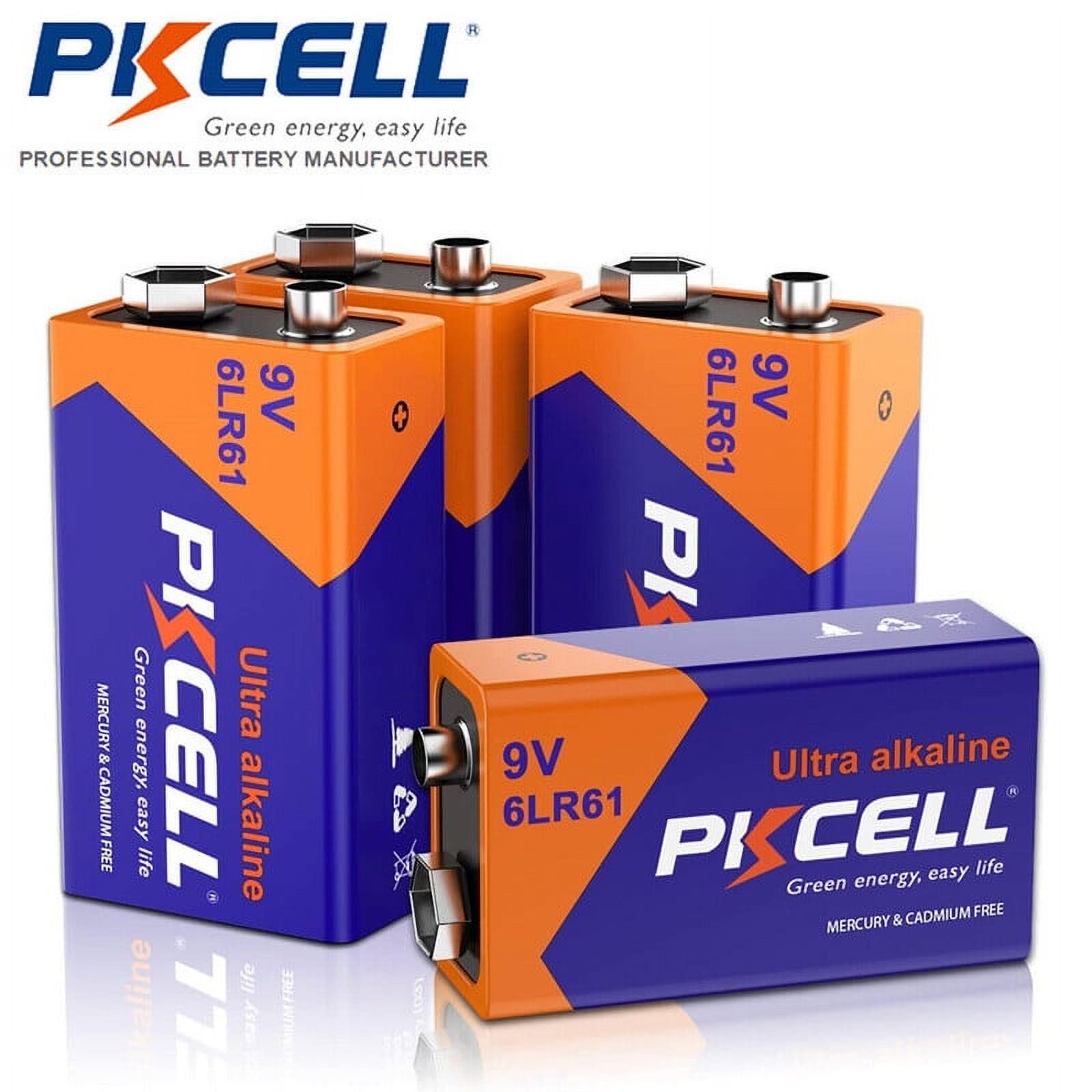 PKCELL 9V Alkaline Battery, 9V Smoke Detector Batteries 4Pcs