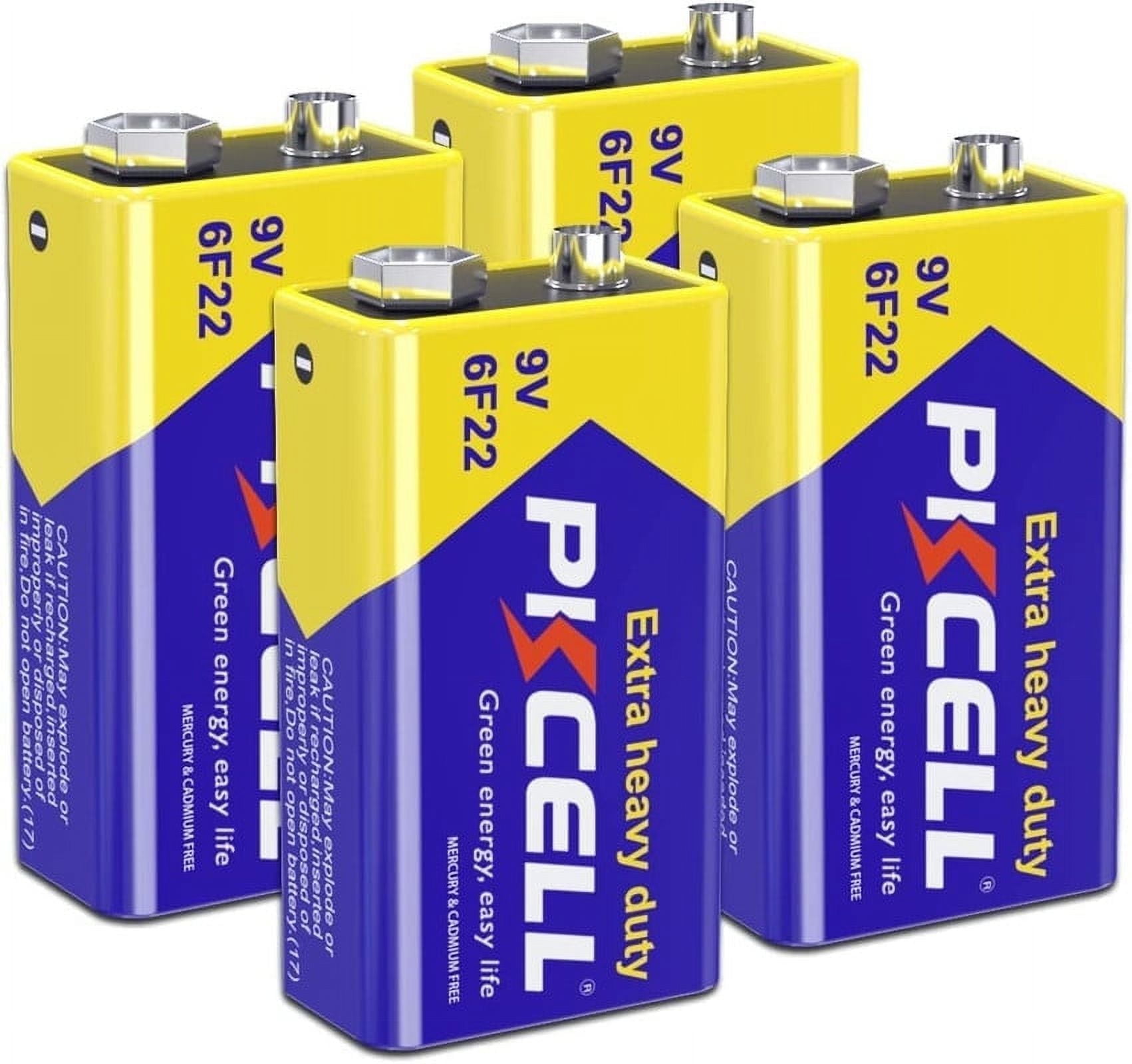 PKCELL 9V Batteries (4 Pack), Smoke Detectors 6F22 Battery, Heavy Duty Power Zinc Carbon