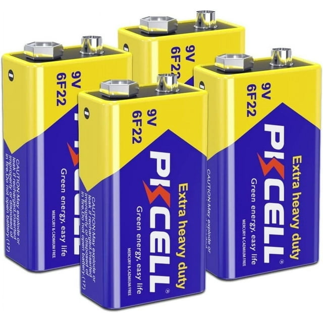 PKCELL 9V Batteries (4 Pack), Smoke Detectors 6F22 Battery, Heavy Duty